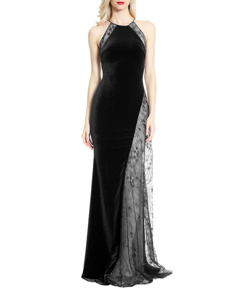 Black Velvet and Lace Evening Gown