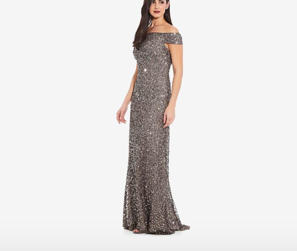 Off Shoulders Sequin Gown by Adrianna Papell